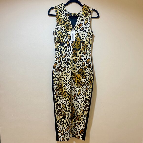 *NWT* Karen Millen Leopard Print Panel Seam Sleeveless Pencil Dress - Size 4 - Picture 6 of 16